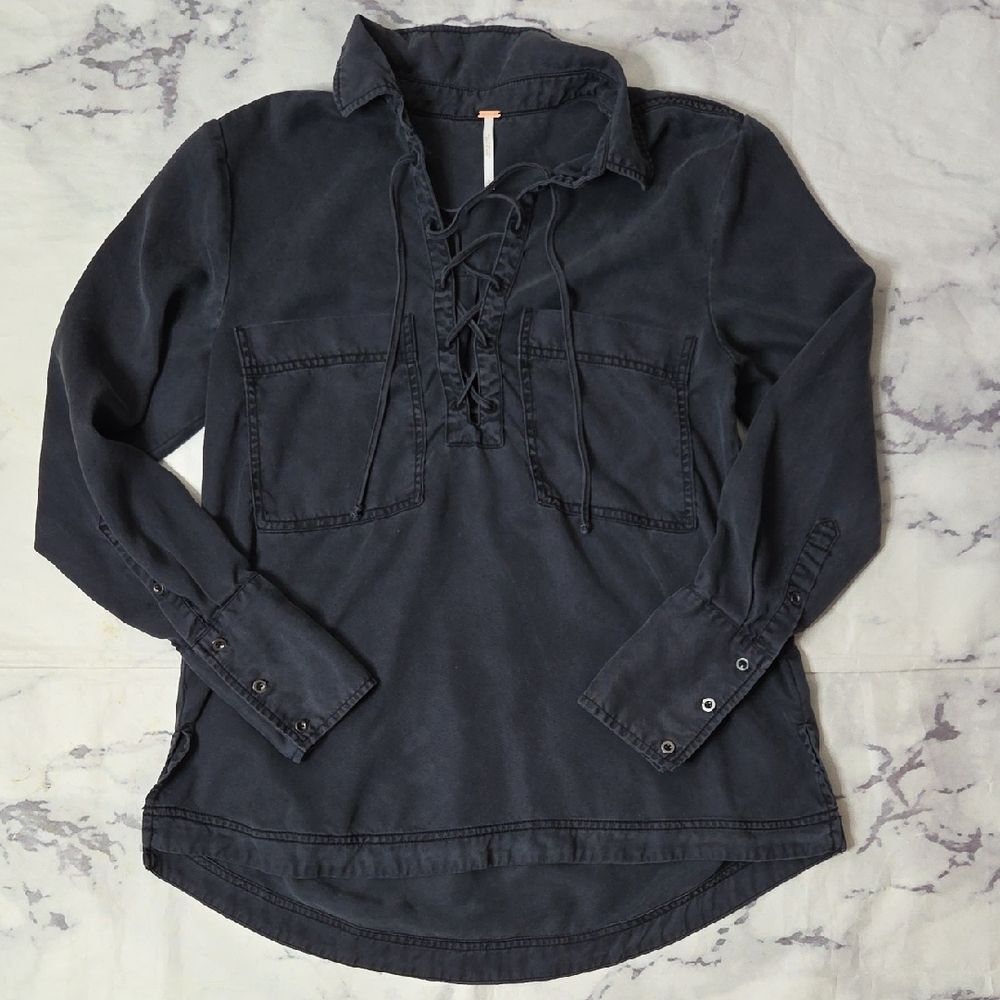 Free People Under Your Spell Lace-Up Tunic Blouse